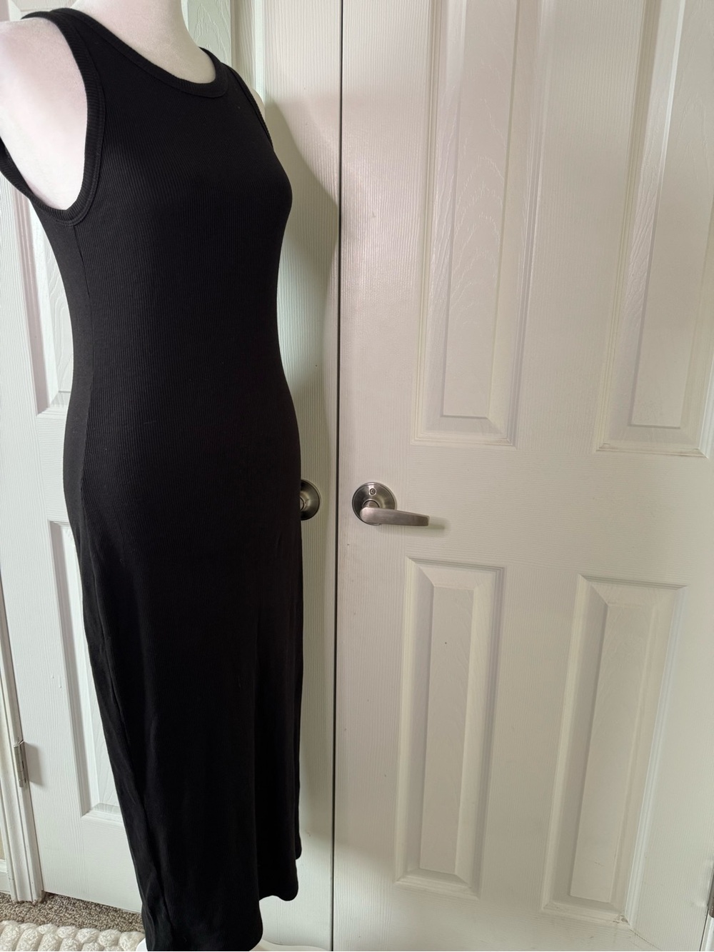 Theory Ribbed Tank Maxi Dress Size M Black Sleeveless Bodycon Minimalist Chic - Picture 4 of 6